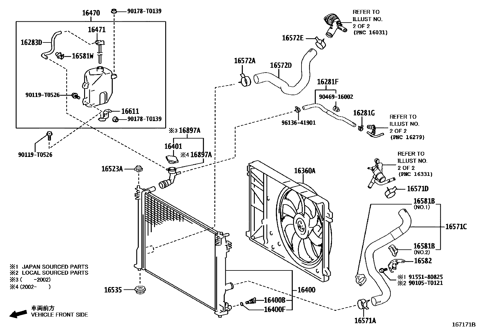 Toyota CAMRY RADIATOR & WATER OUTLET EPC diagram — 167171B