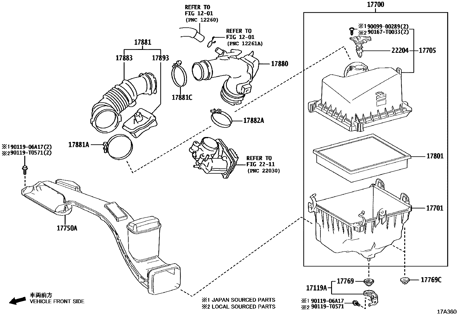 Toyota CAMRY Air Cleaner EPC diagram — 17A360