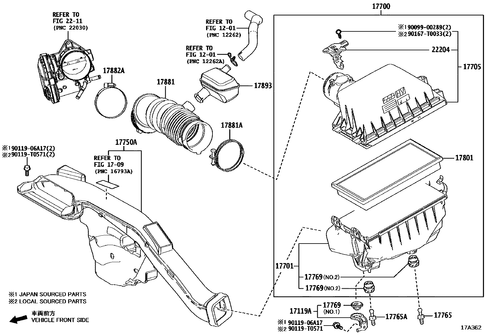 Toyota CAMRY Air Cleaner EPC diagram — 17A362