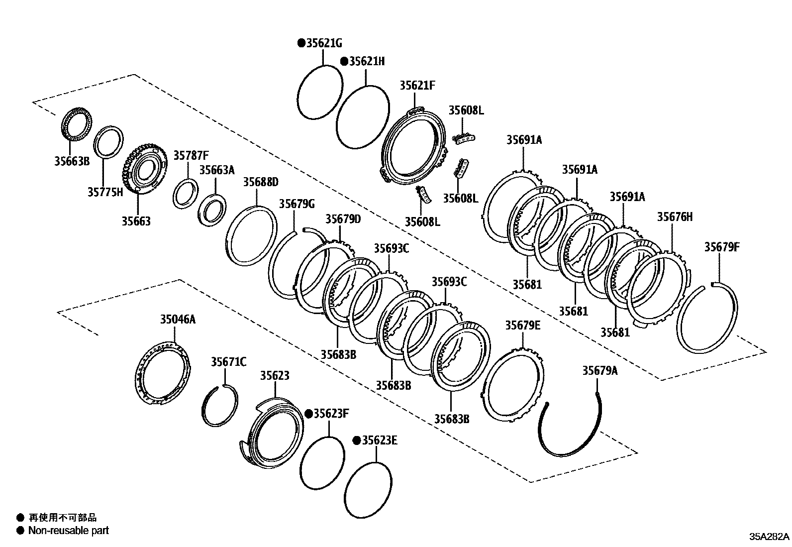 Toyota CAMRY 3号制动器、一档和倒档制动器(ATM) EPC diagram — 35A282A