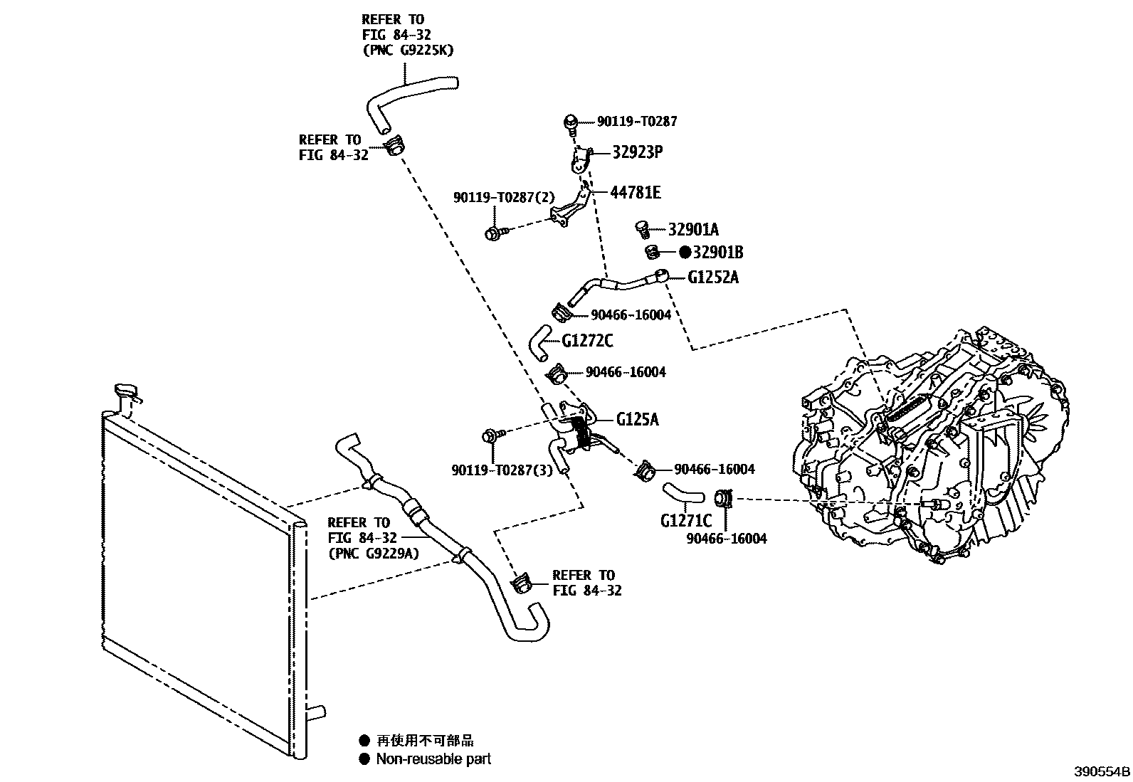 Toyota CAMRY 冷却器和配管(HEV 或 BEV 或 FCEV) EPC diagram — 390554B