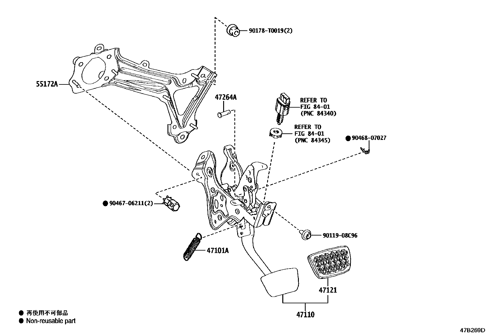 Toyota CAMRY Brake Pedal & Bracket EPC diagram — 47B269D