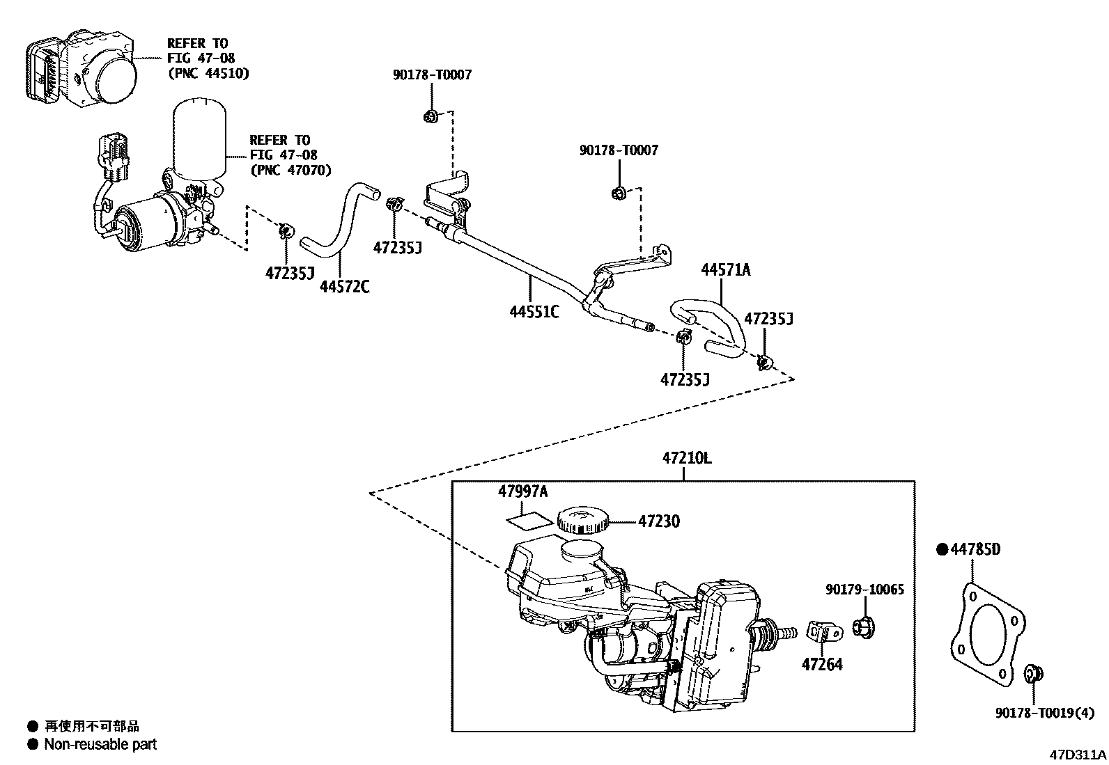 Toyota CAMRY 制动总泵 EPC diagram — 47D311A