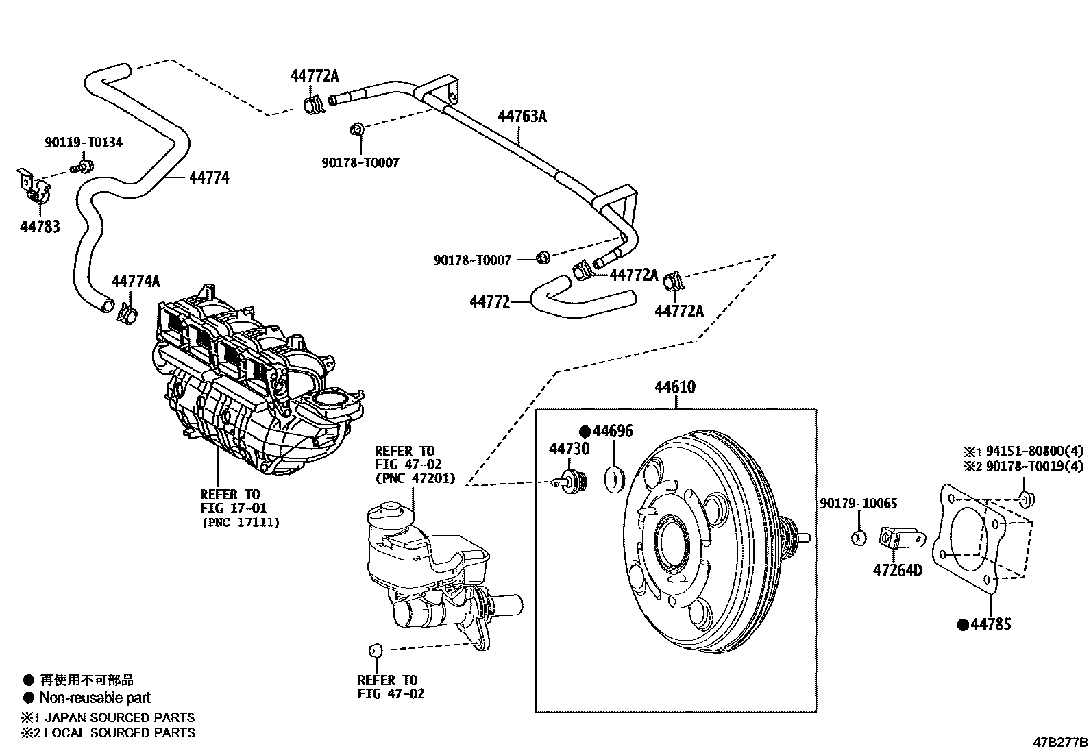 Toyota CAMRY 制动助力器和真空管 EPC diagram — 47B277B