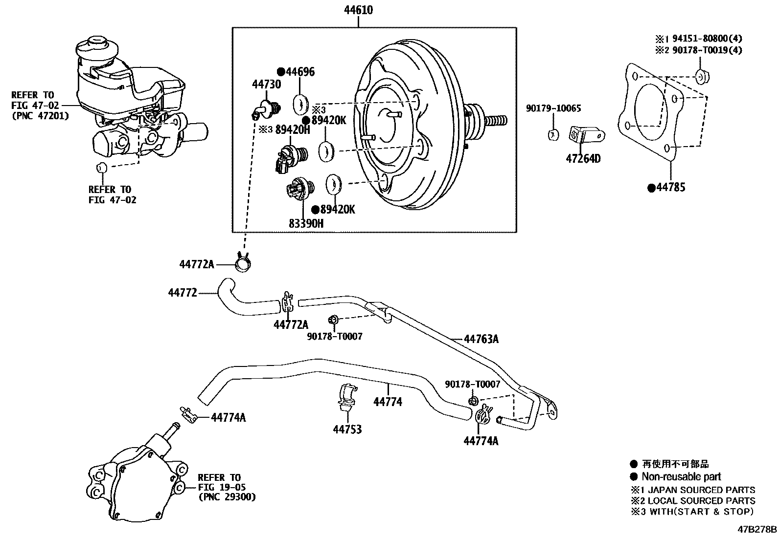 Toyota CAMRY 制动助力器和真空管 EPC diagram — 47B278B