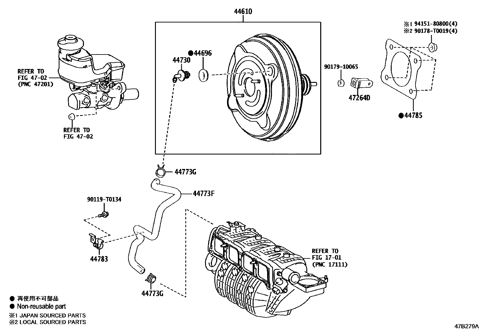 Toyota CAMRY 制动助力器和真空管 EPC diagram — 47B279A