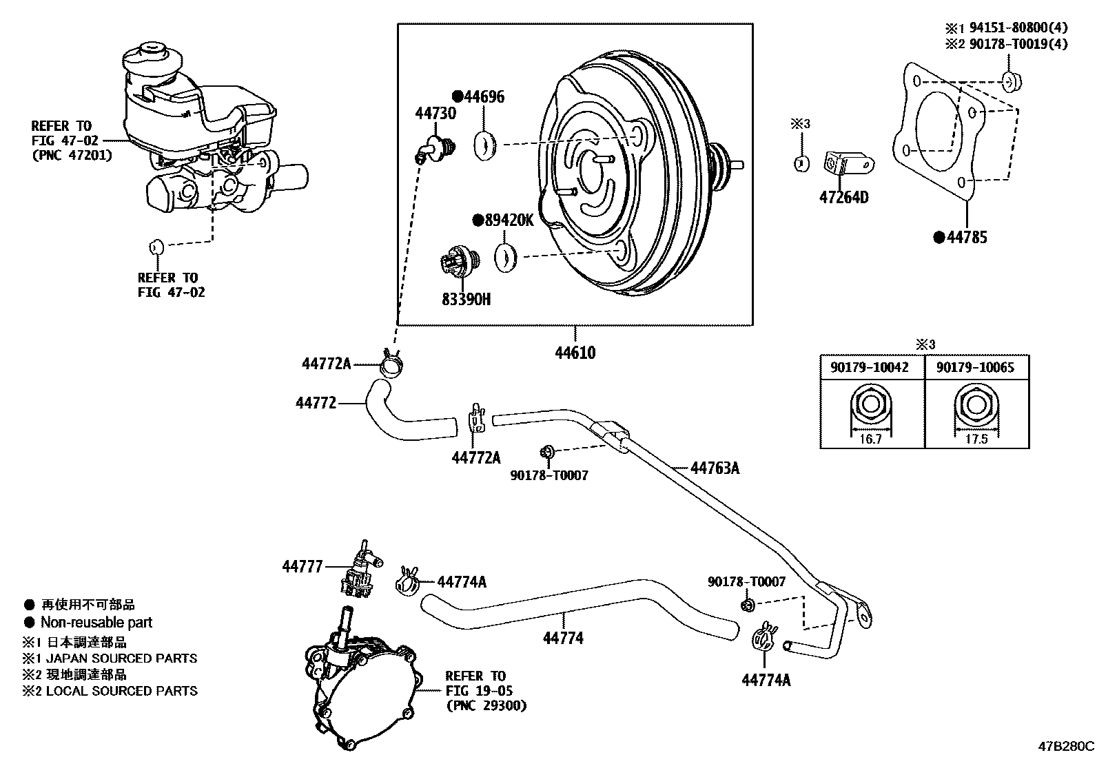 Toyota CAMRY 制动助力器和真空管 EPC diagram — 47B280C