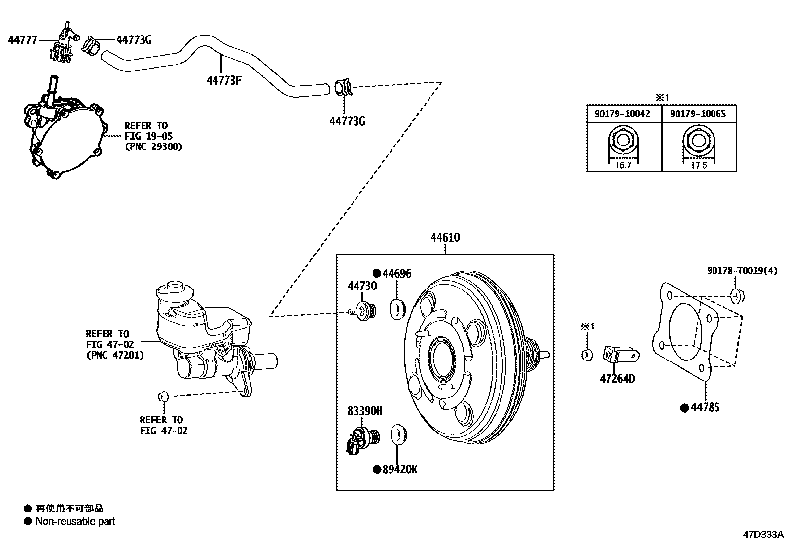 Toyota CAMRY 制动助力器和真空管 EPC diagram — 47D333A
