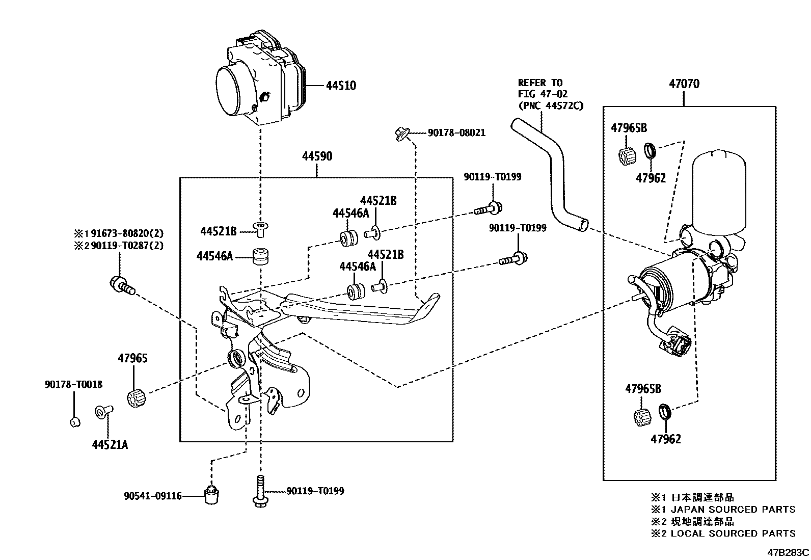 Toyota CAMRY 制动配管和卡箍 EPC diagram — 47B283C