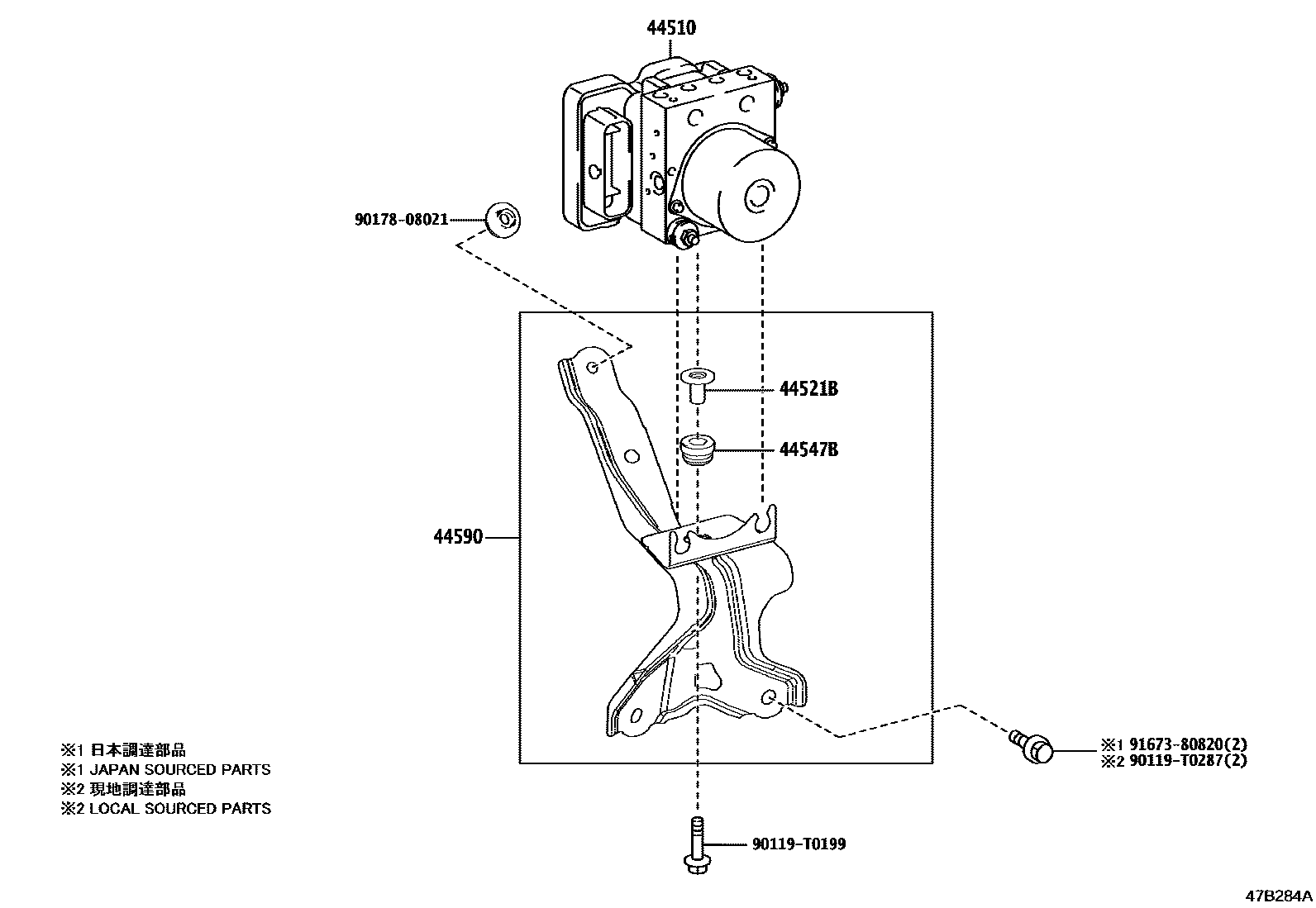Toyota CAMRY 制动配管和卡箍 EPC diagram — 47B284A