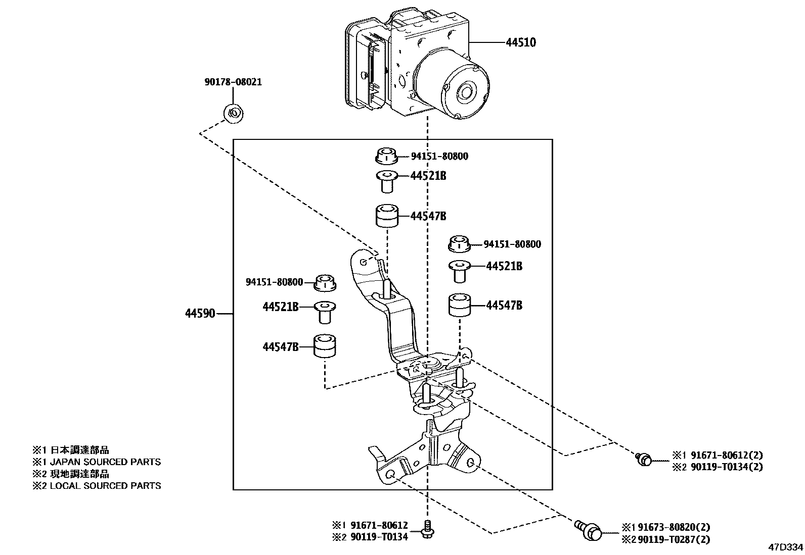 Toyota CAMRY 制动配管和卡箍 EPC diagram — 47D334