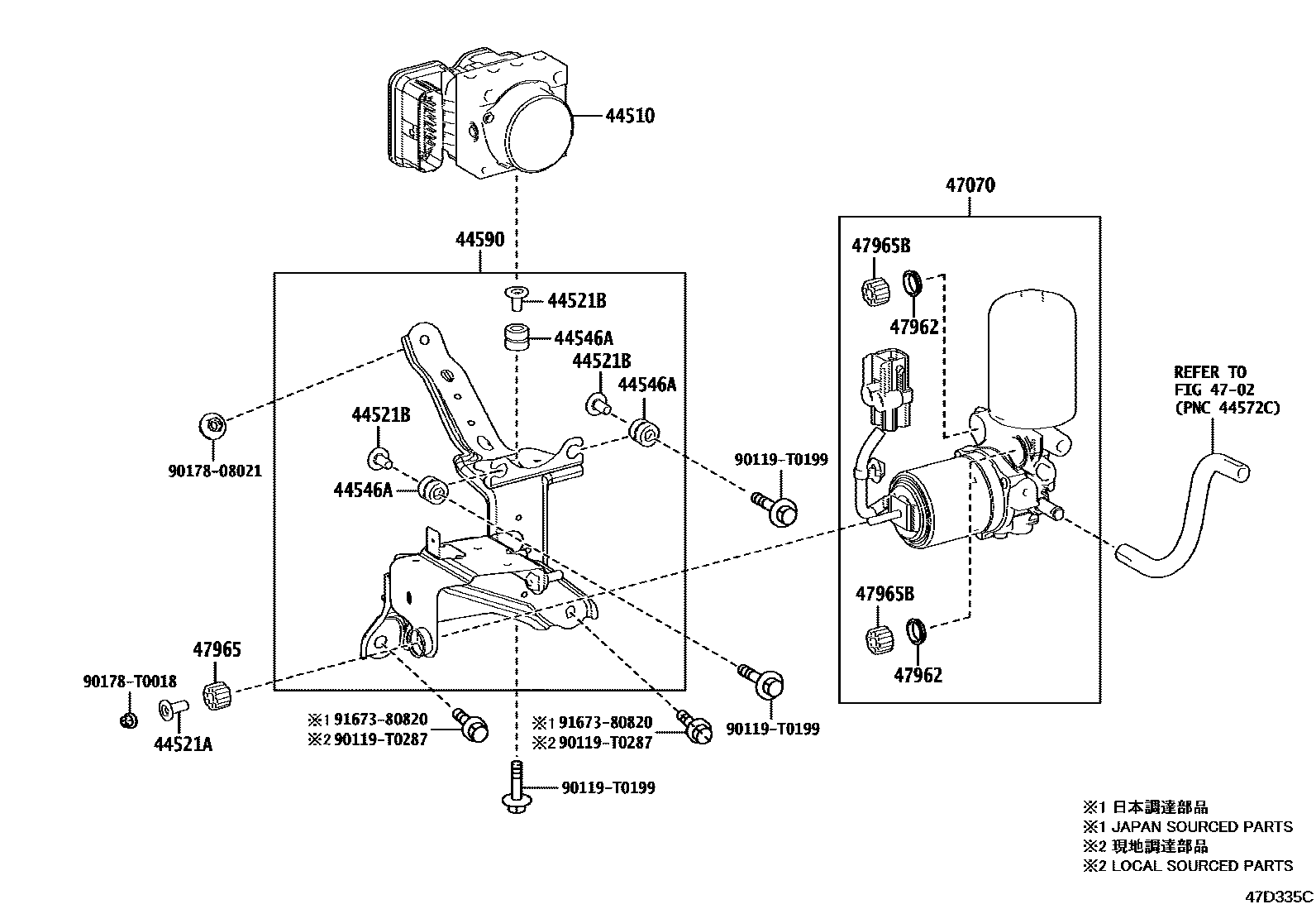 Toyota CAMRY 制动配管和卡箍 EPC diagram — 47D335C