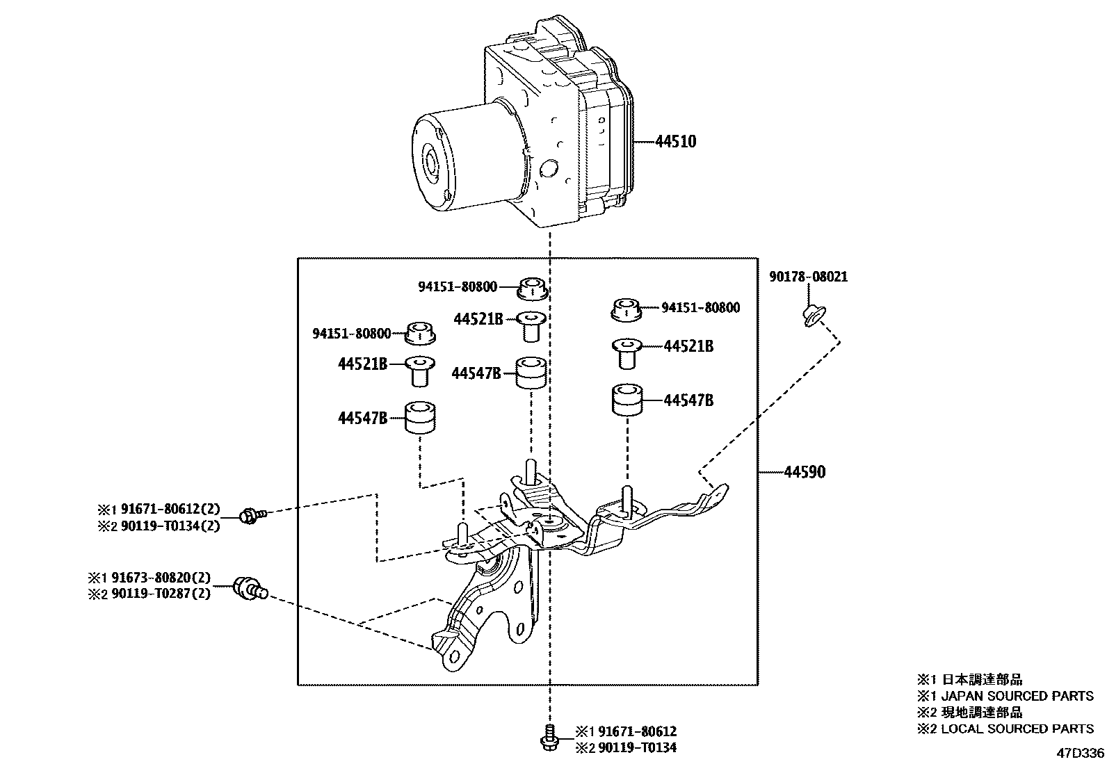 Toyota CAMRY 制动配管和卡箍 EPC diagram — 47D336