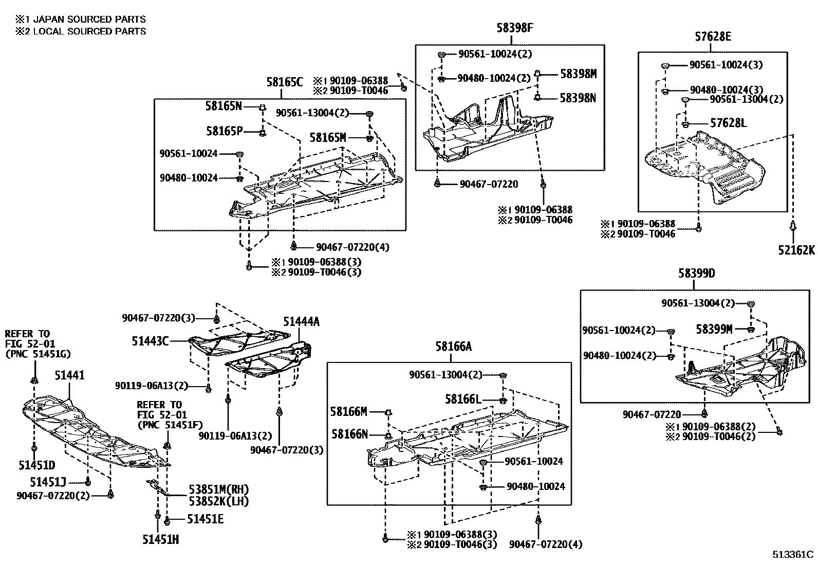 Toyota CAMRY 悬架横梁和发动机底罩 EPC diagram — 513361C