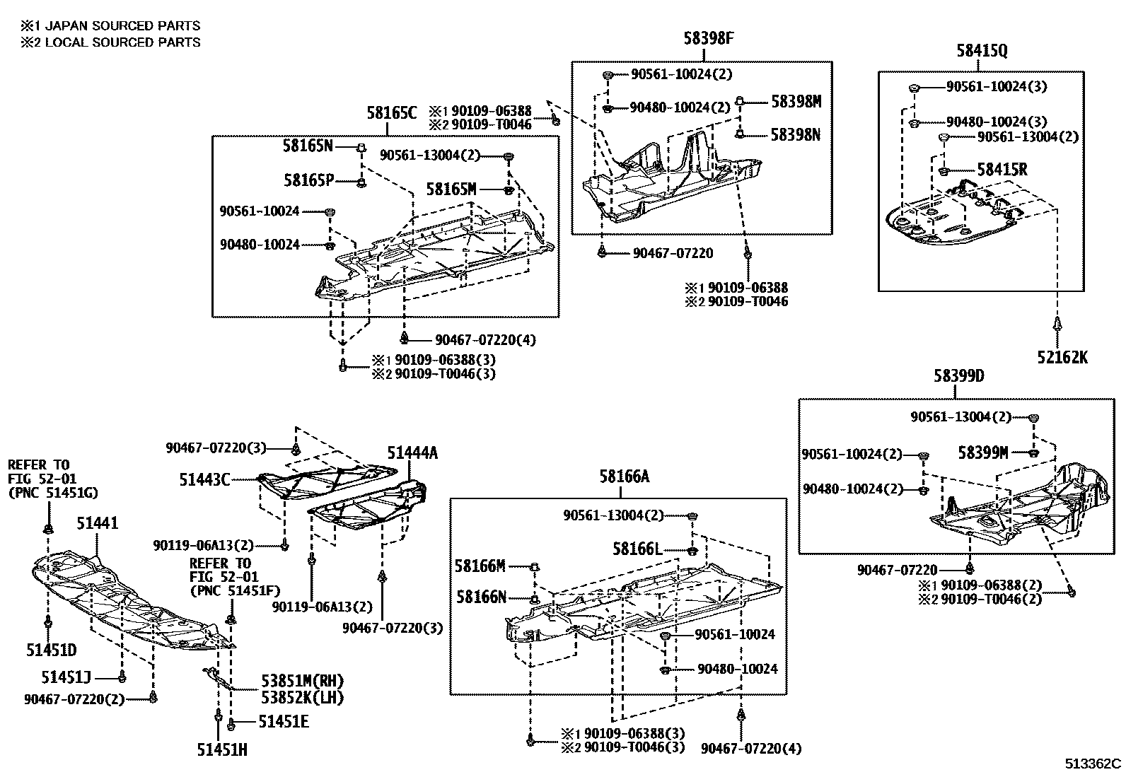 Toyota CAMRY 悬架横梁和发动机底罩 EPC diagram — 513362C