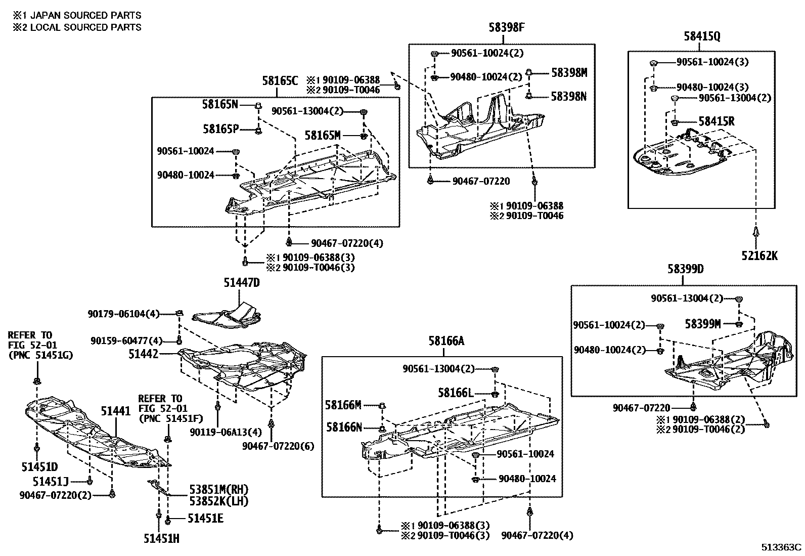Toyota CAMRY 悬架横梁和发动机底罩 EPC diagram — 513363C