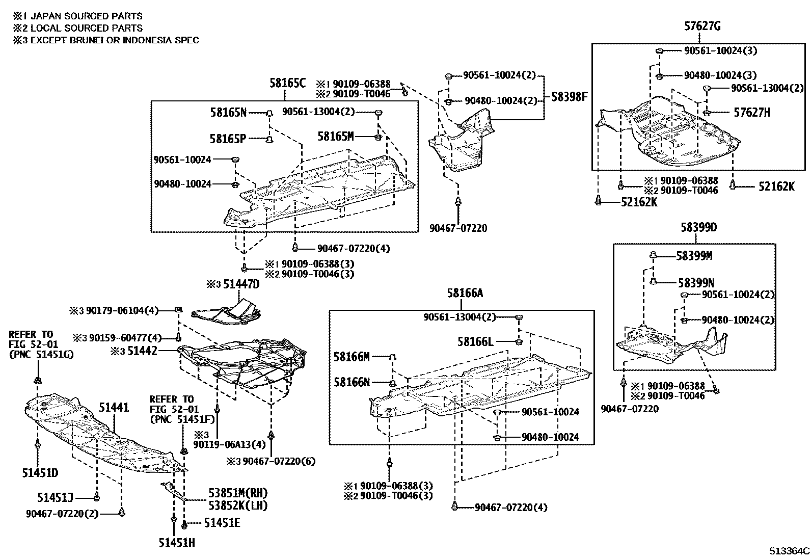 Toyota CAMRY 悬架横梁和发动机底罩 EPC diagram — 513364C