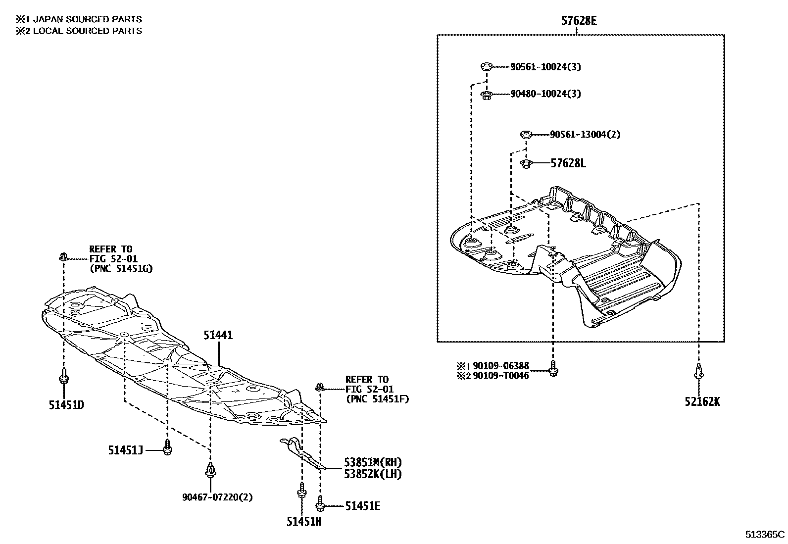 Toyota CAMRY 悬架横梁和发动机底罩 EPC diagram — 513365C