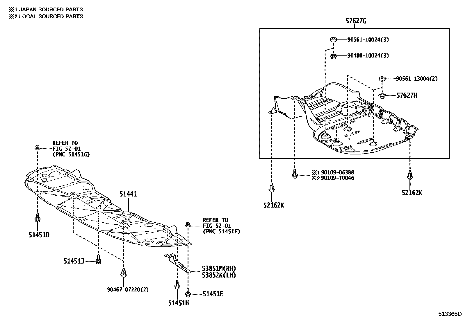 Toyota CAMRY 悬架横梁和发动机底罩 EPC diagram — 513366D