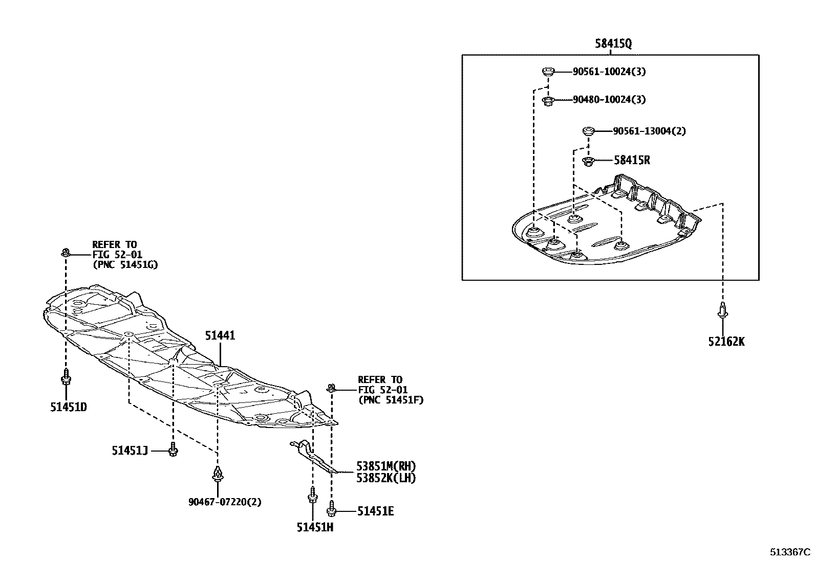 Toyota CAMRY 悬架横梁和发动机底罩 EPC diagram — 513367C