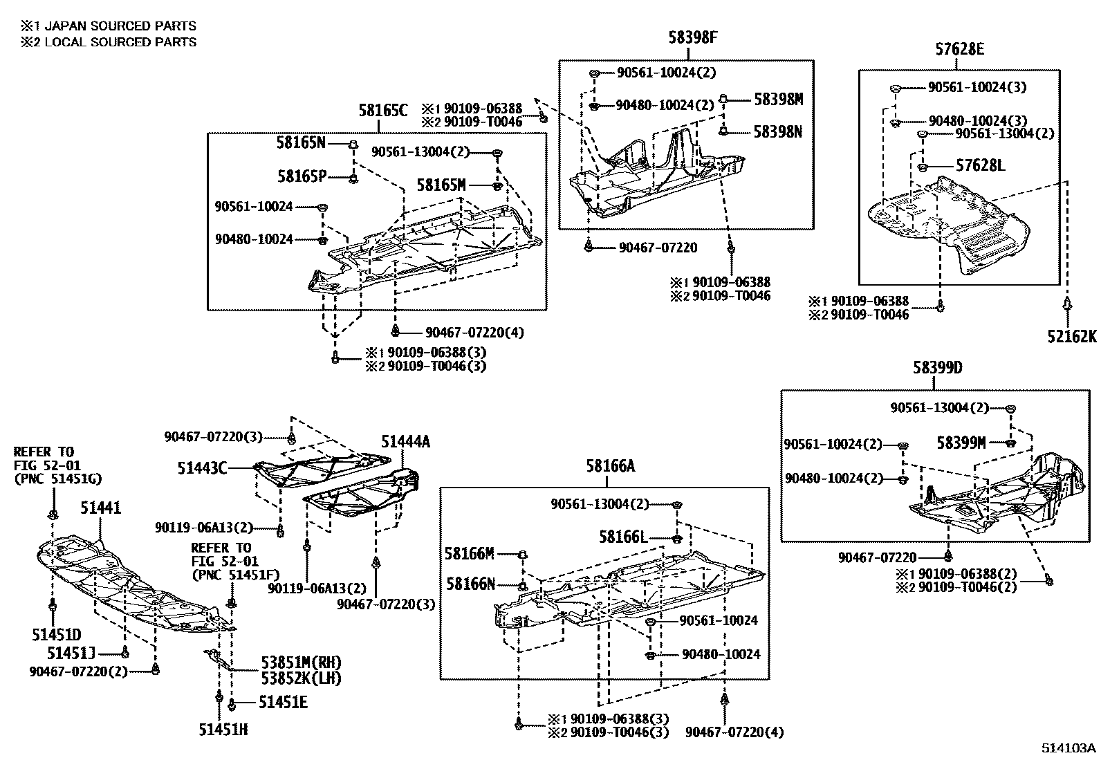 Toyota CAMRY 悬架横梁和发动机底罩 EPC diagram — 514103A