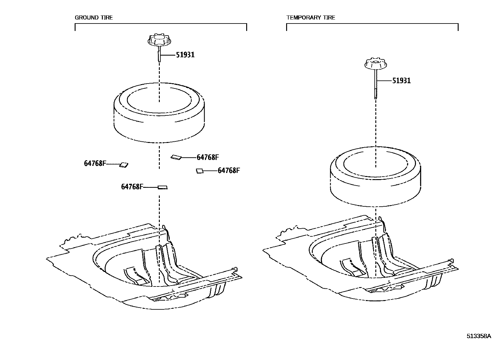 Toyota CAMRY Spare tire rack EPC diagram — 513358A
