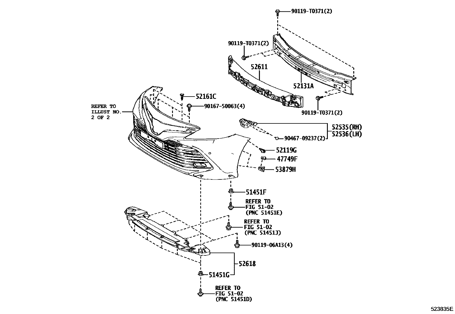 Toyota CAMRY 前保险杠及附件 EPC diagram — 523835E
