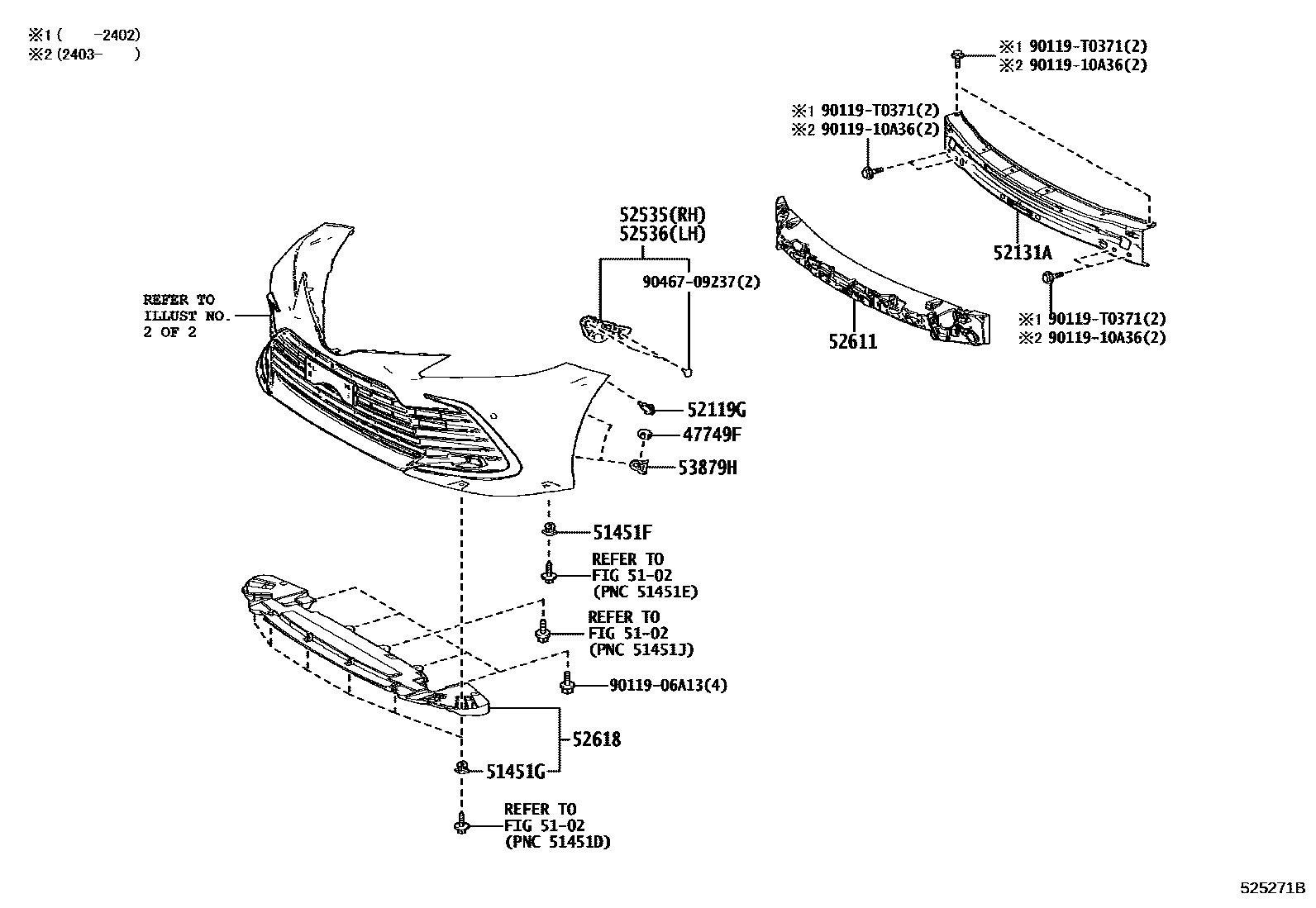 Toyota CAMRY 前保险杠及附件 EPC diagram — 525271B