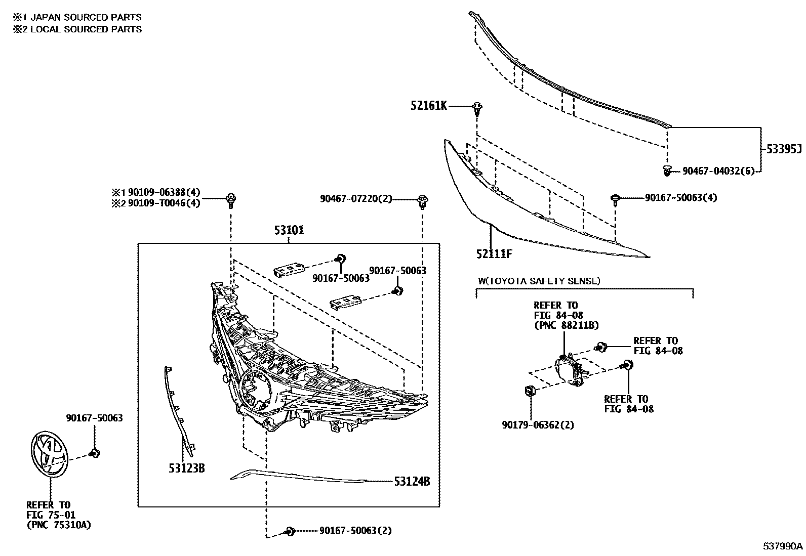 Toyota CAMRY radiator grille EPC diagram — 537990A