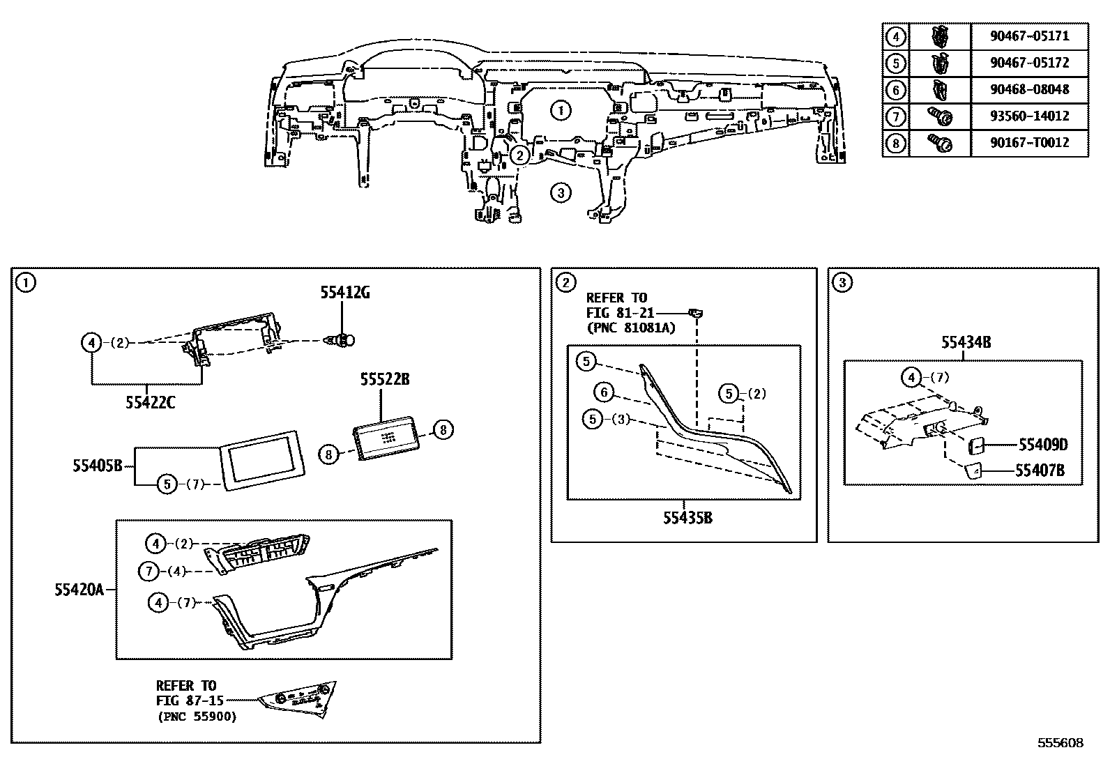 Toyota CAMRY 仪表板和手套箱 EPC diagram — 555608