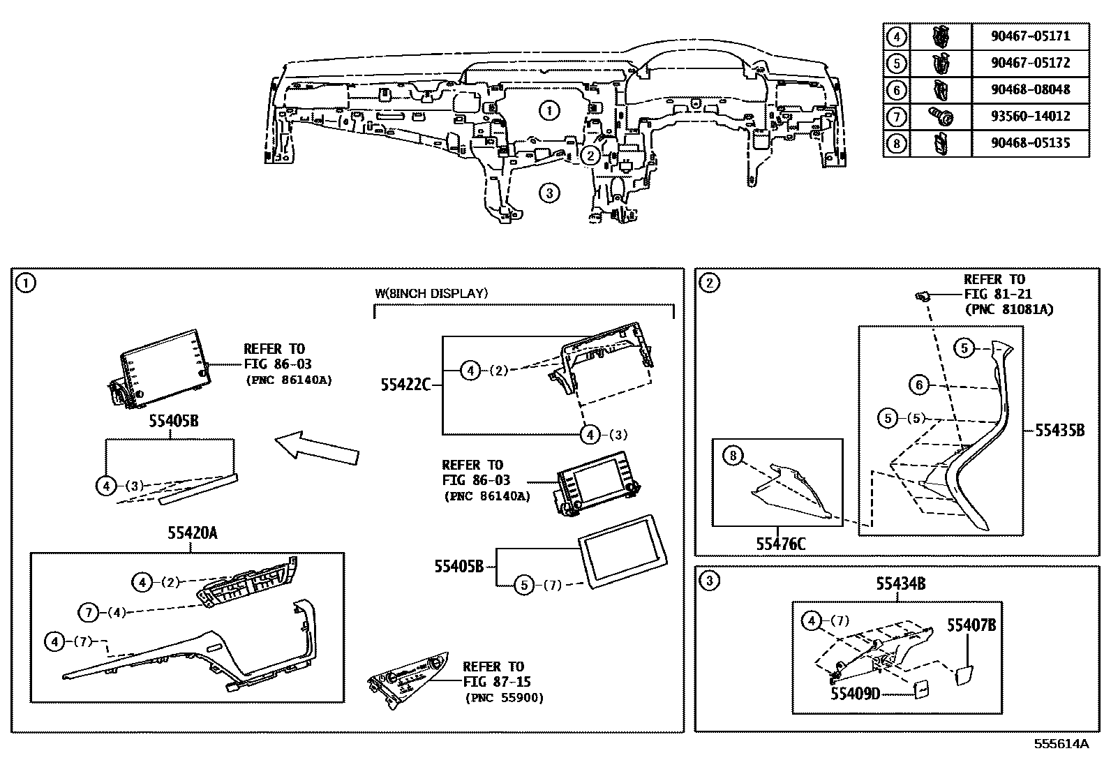 Toyota CAMRY 仪表板和手套箱 EPC diagram — 555614A