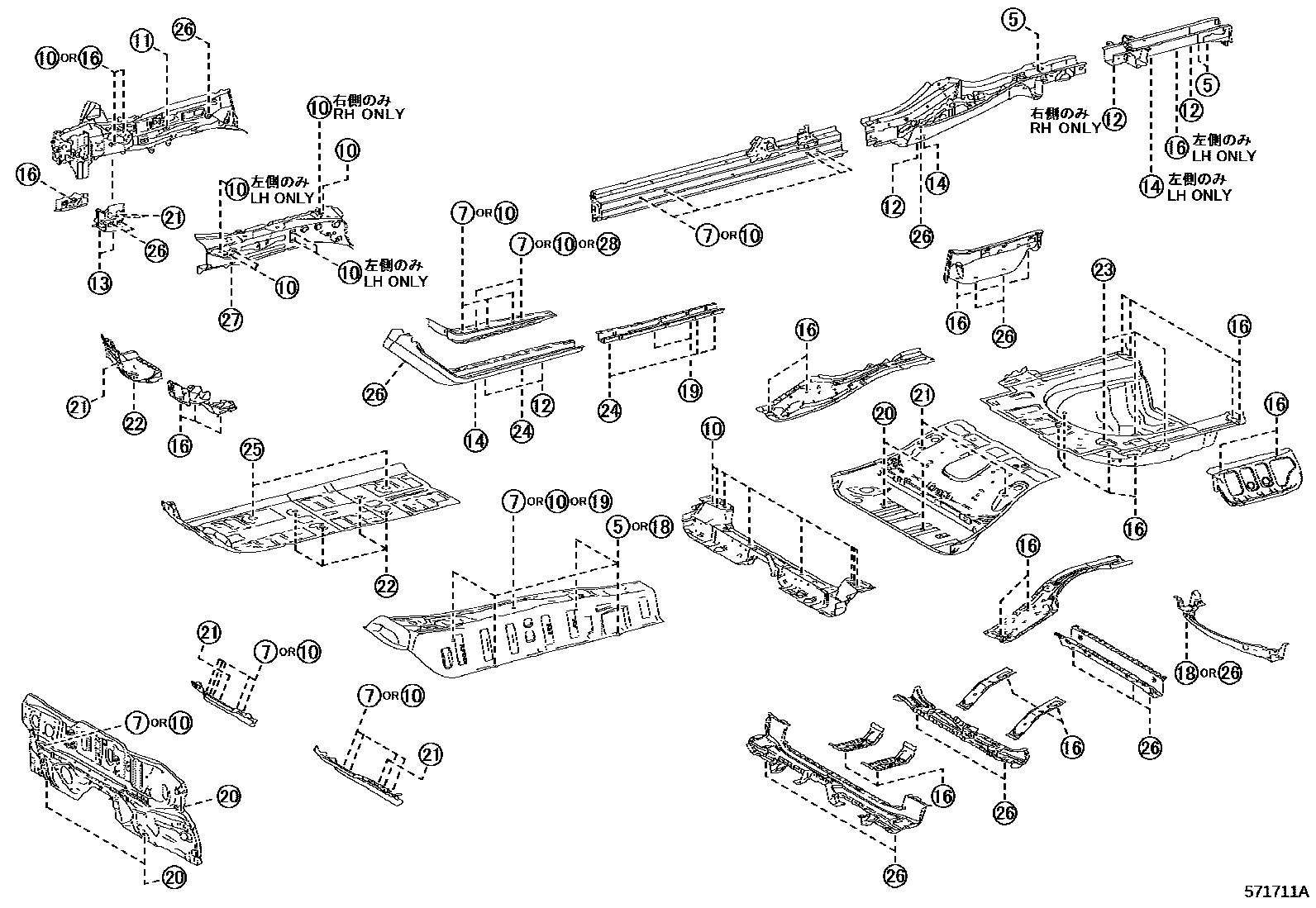 Toyota CAMRY hole plug EPC diagram — 571711A