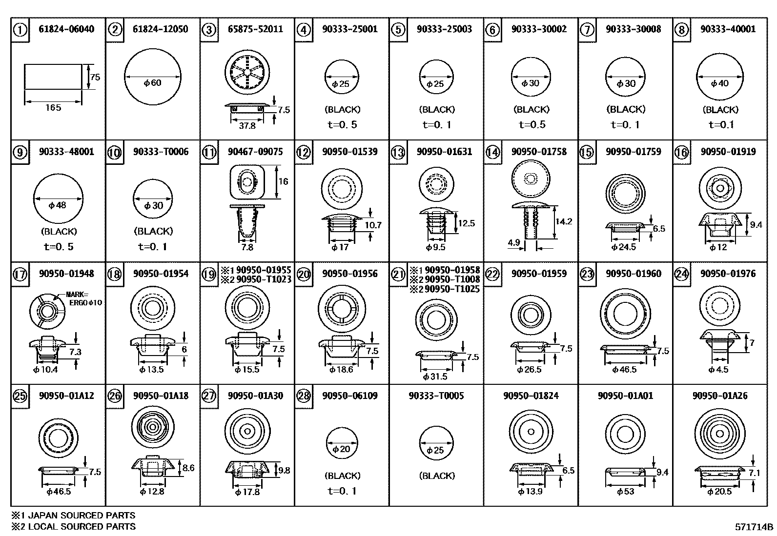 Toyota CAMRY hole plug EPC diagram — 571714B