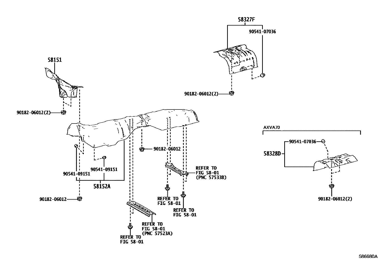 Toyota CAMRY 地板隔热垫 EPC diagram — 586680A