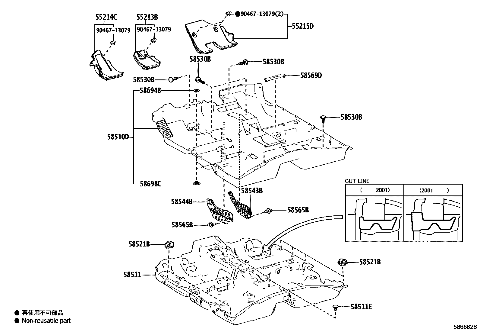 Toyota CAMRY 地板垫和地毯 EPC diagram — 586682B