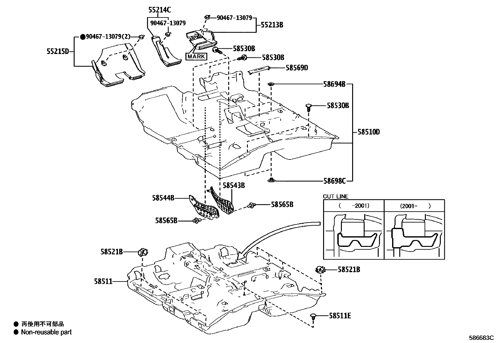 Toyota CAMRY 地板垫和地毯 EPC diagram — 586683C