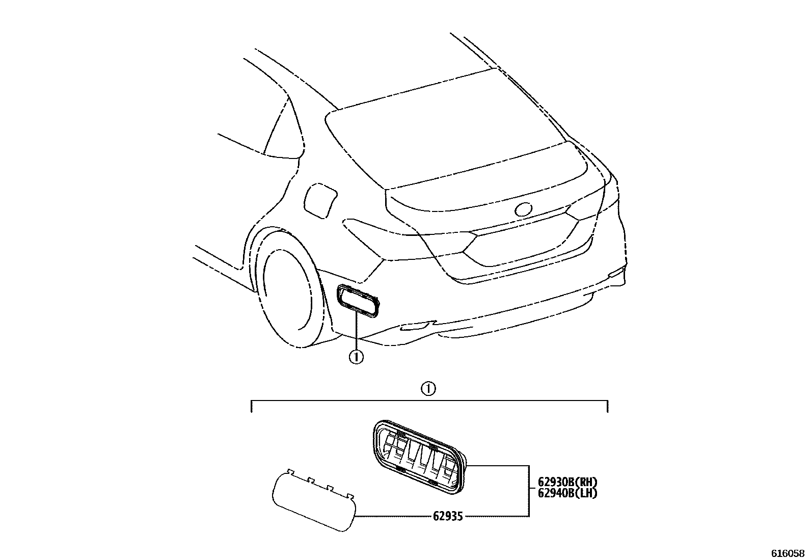 Toyota CAMRY 车侧通风装置 EPC diagram — 616058