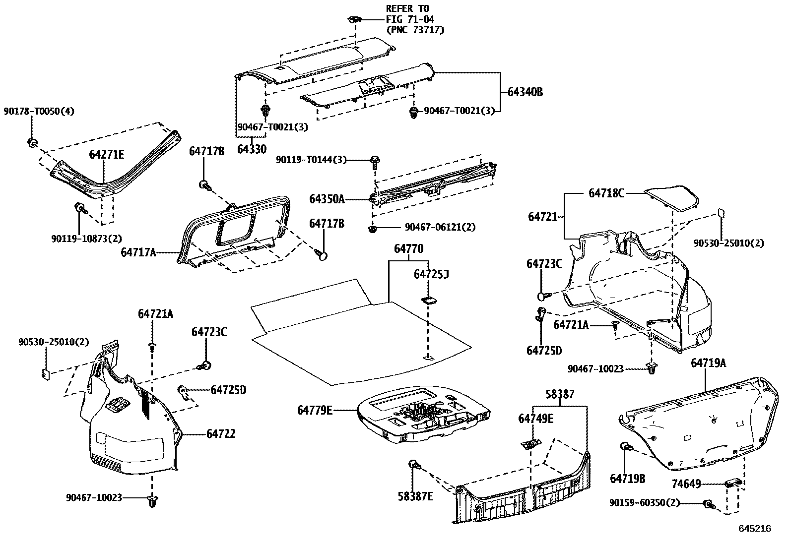 Toyota CAMRY 杂物箱板和行李箱垫 EPC diagram — 645216