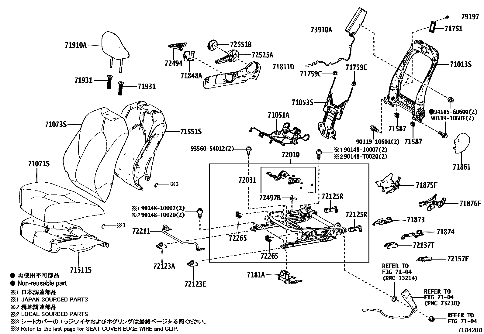 Toyota CAMRY 前排座椅和座椅滑轨 EPC diagram — 71B420B