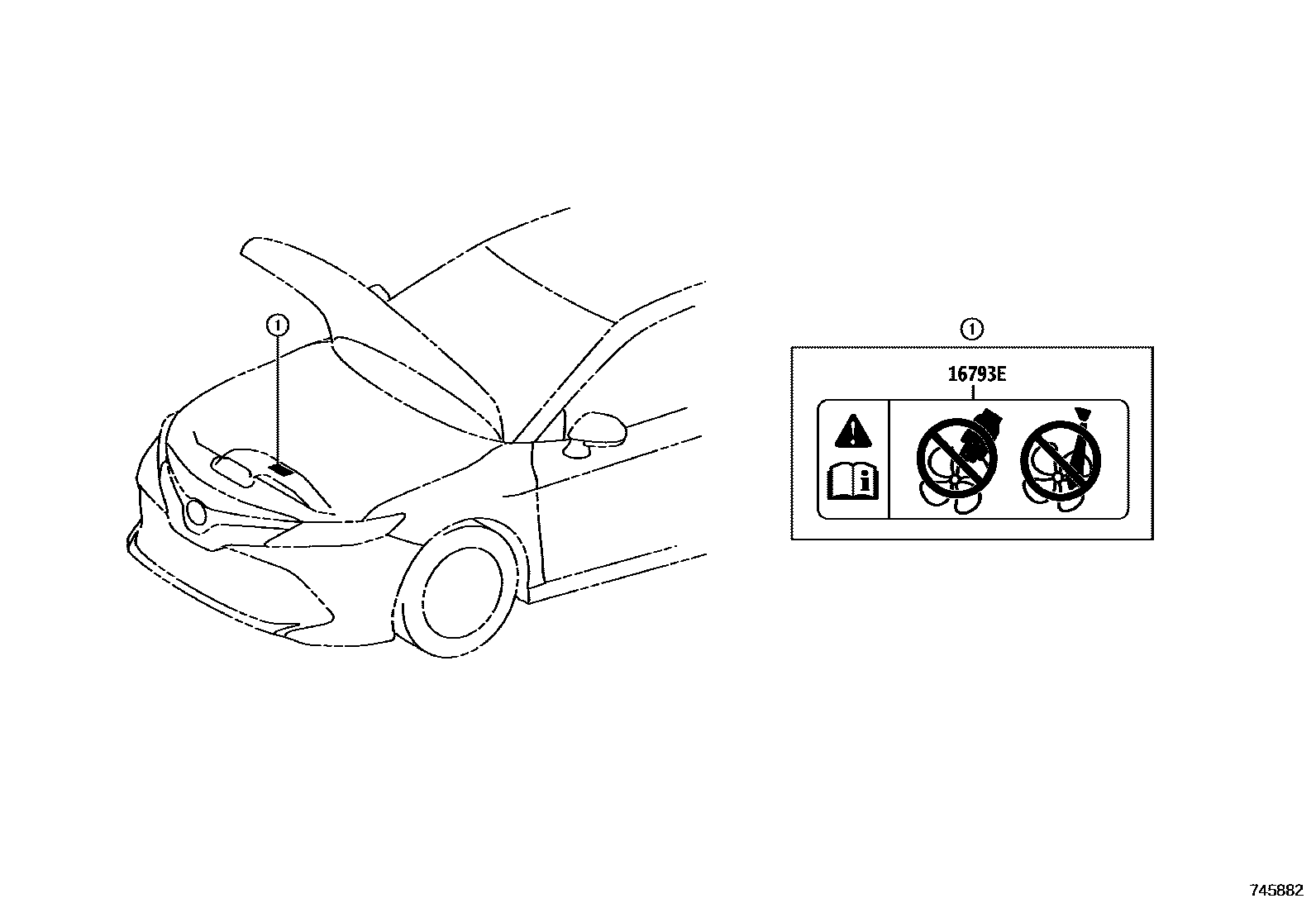Toyota CAMRY 警示铭牌(车外和车内) EPC diagram — 745882