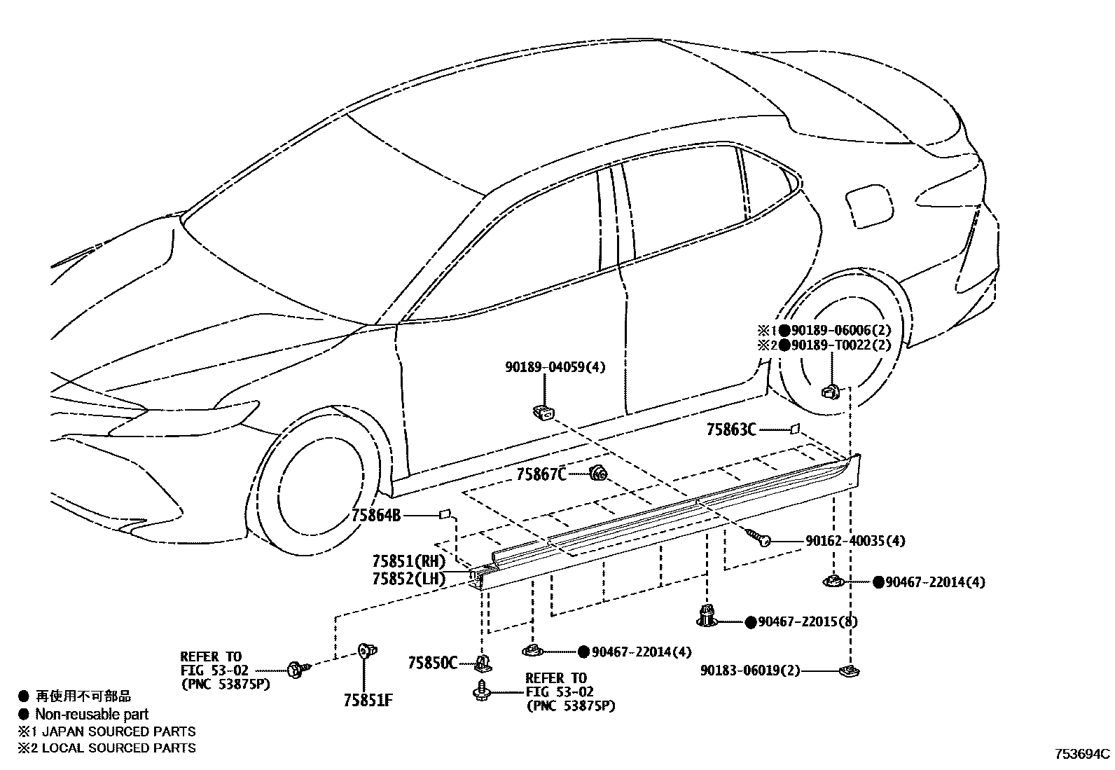 Toyota CAMRY 侧防护条 EPC diagram — 753694C
