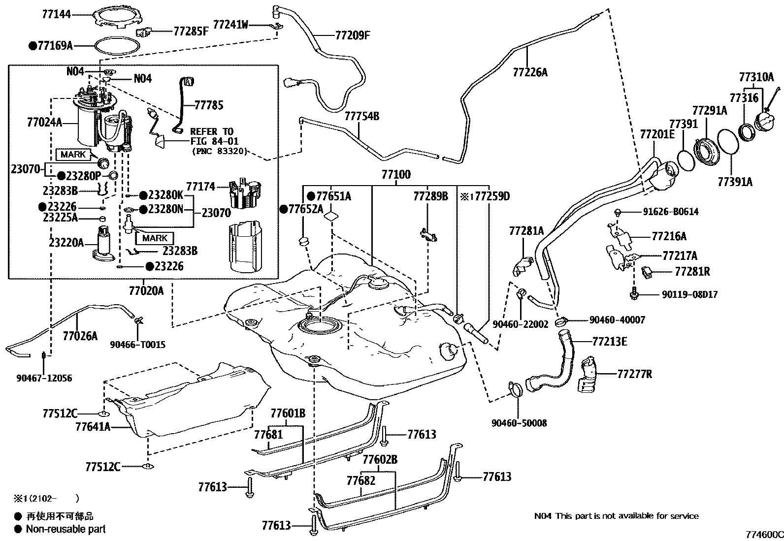Toyota CAMRY 燃油箱和燃油管 EPC diagram — 774600C