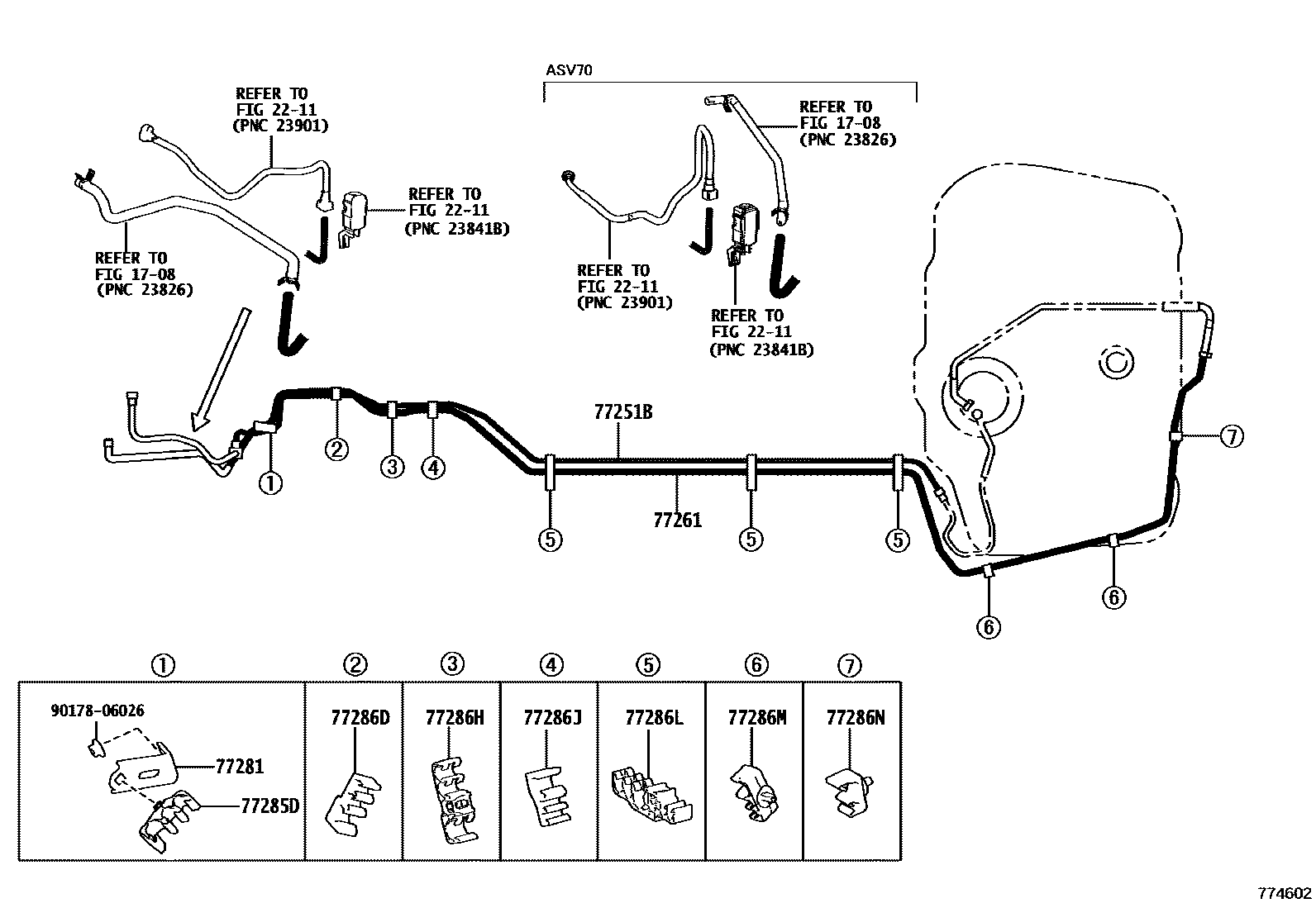 Toyota CAMRY 燃油箱和燃油管 EPC diagram — 774602