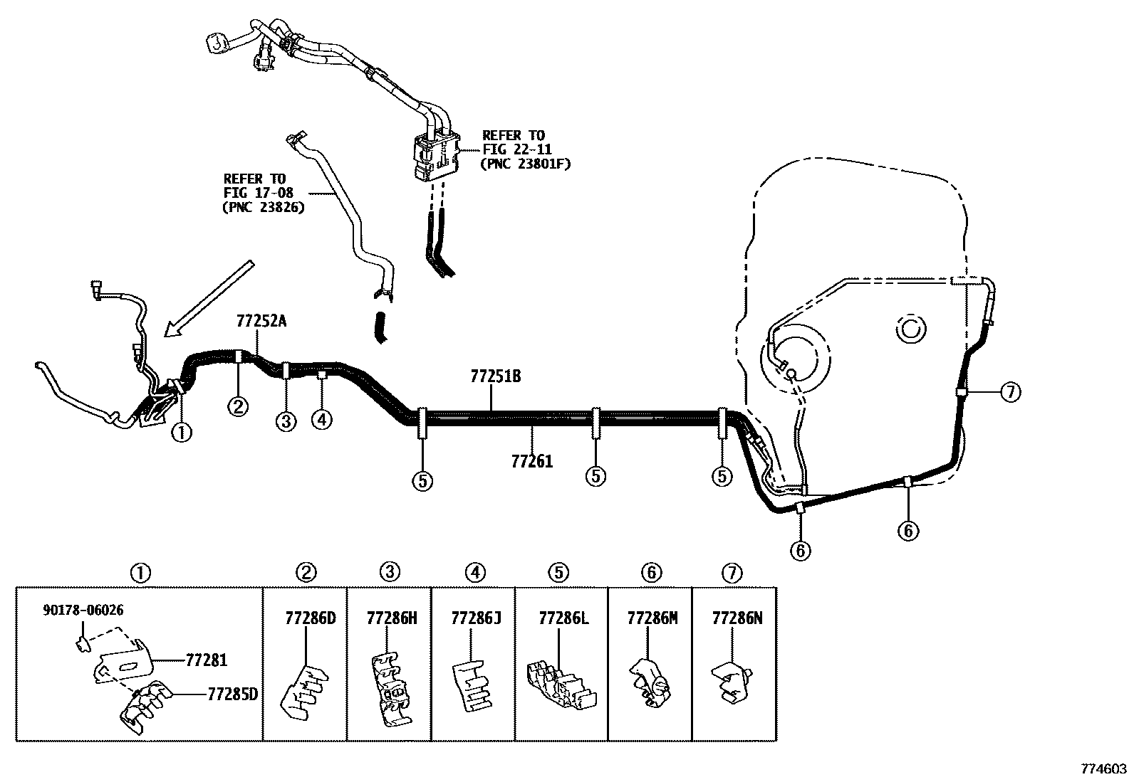 Toyota CAMRY 燃油箱和燃油管 EPC diagram — 774603