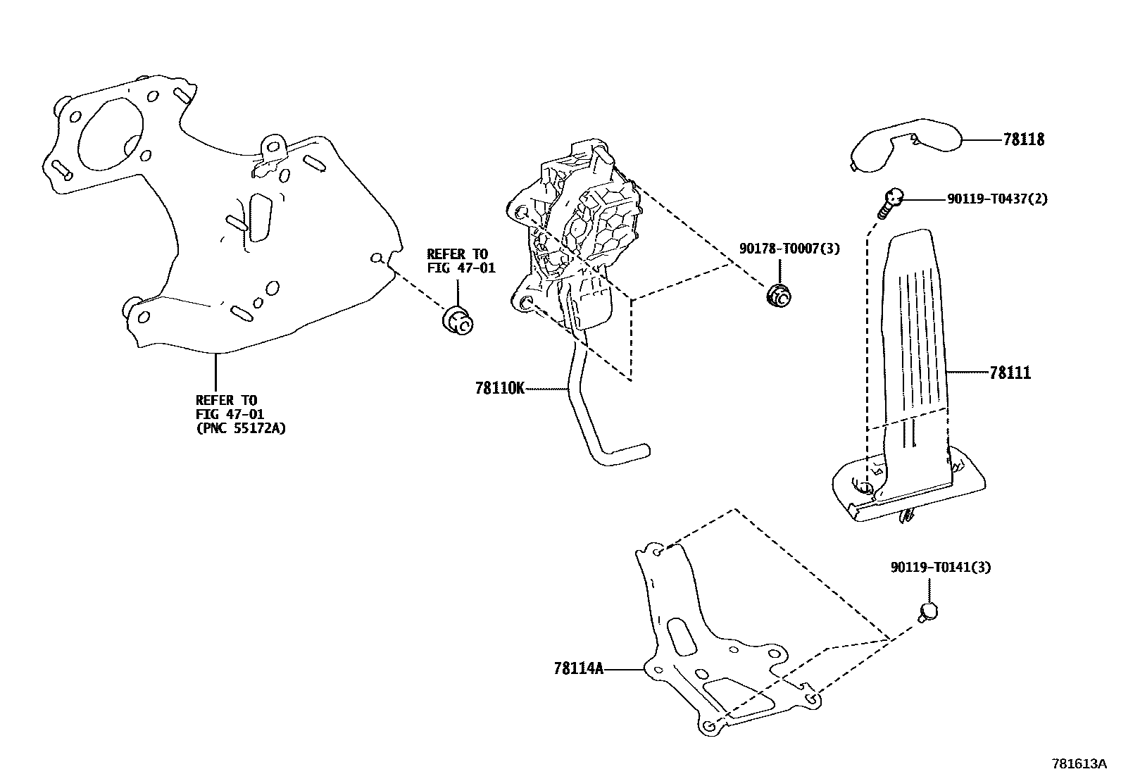 Toyota CAMRY accelerator pedal connecting rod EPC diagram — 781613A