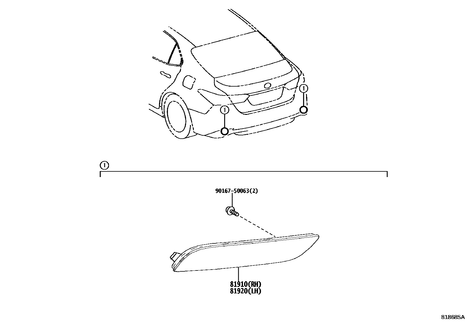 Toyota CAMRY reflector EPC diagram — 818685A