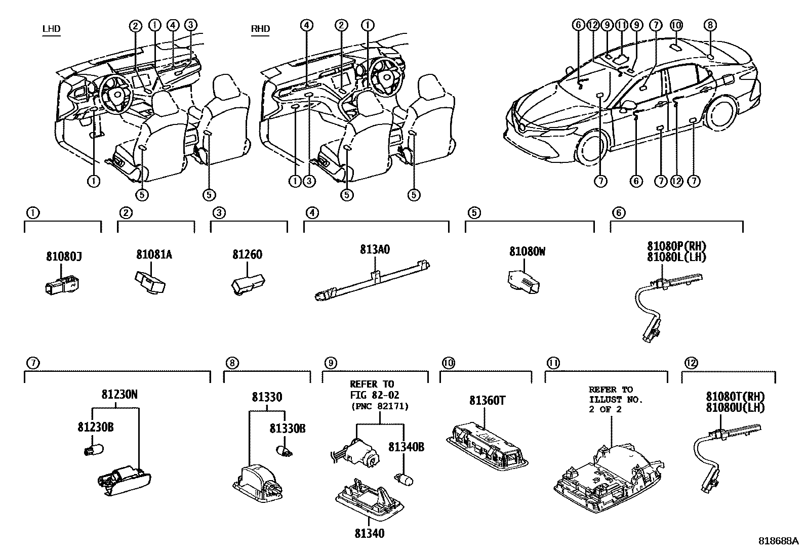 Toyota CAMRY 车内灯 EPC diagram — 818688A