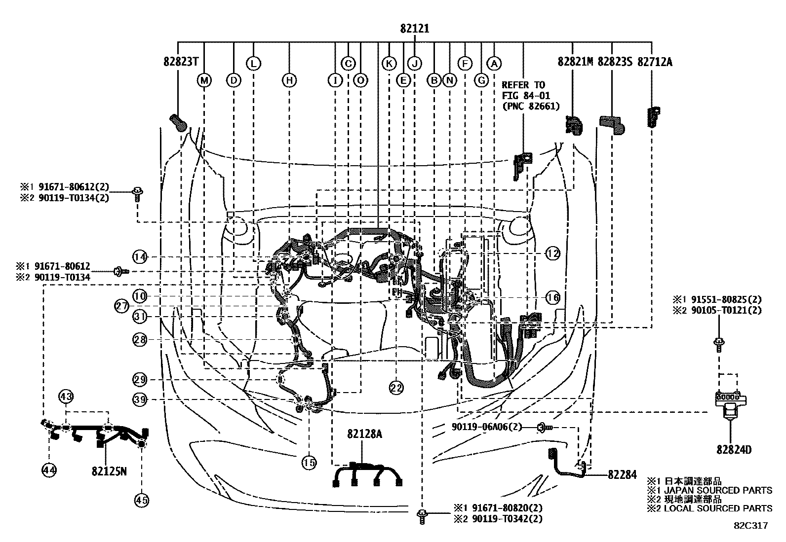 Toyota CAMRY 线束和卡夹 EPC diagram — 82C317