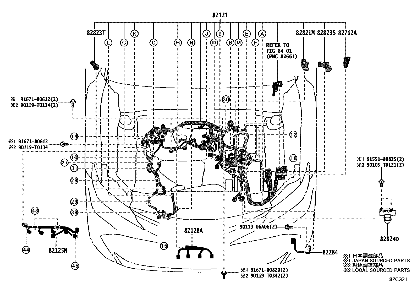 Toyota CAMRY 线束和卡夹 EPC diagram — 82C321