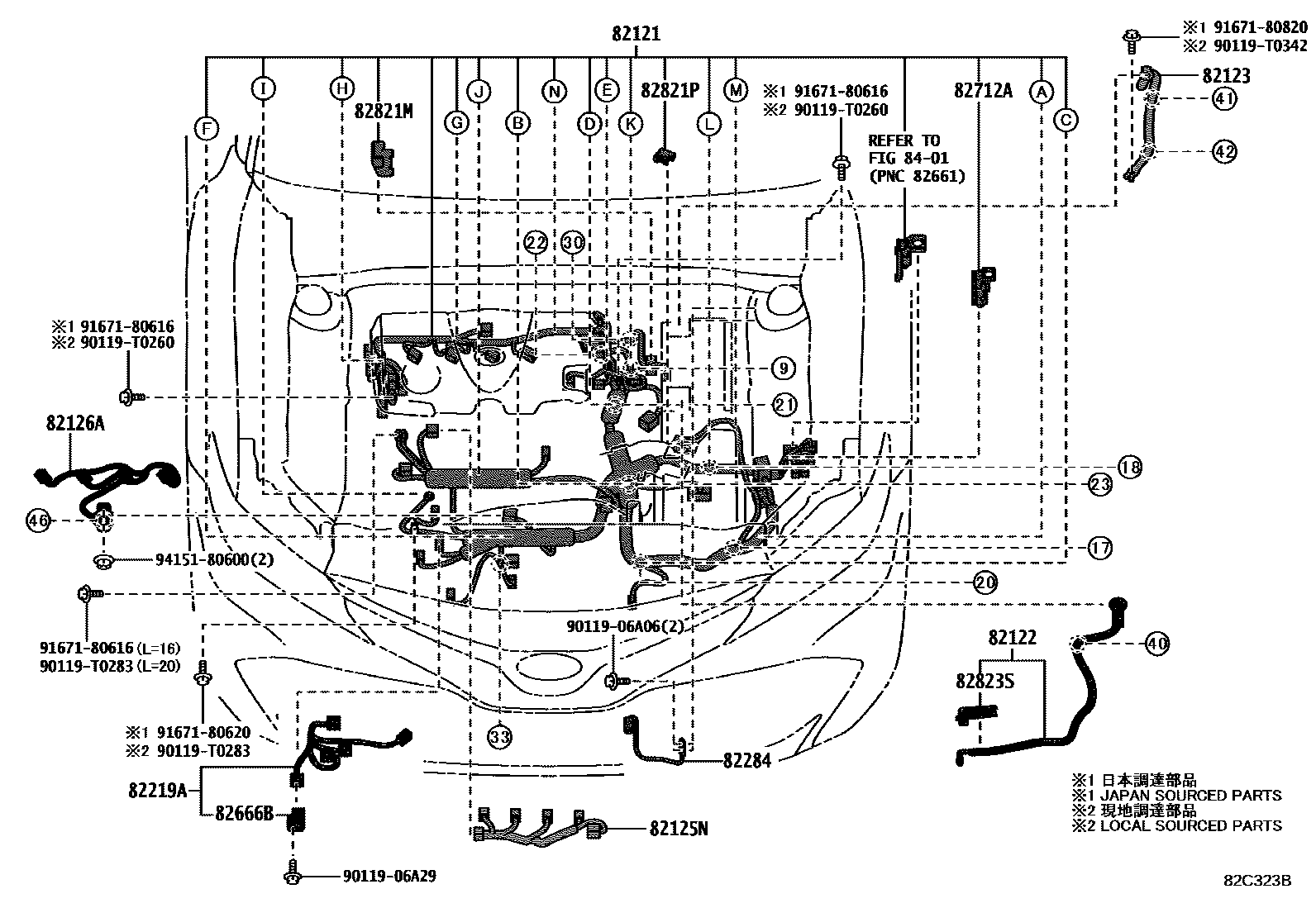 Toyota CAMRY 线束和卡夹 EPC diagram — 82C323B